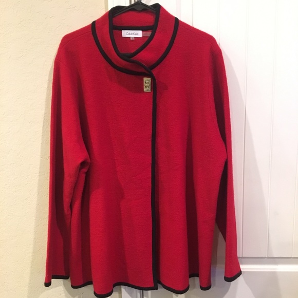 Calvin Klein Sweaters - Calvin Klein Red Sweater Black Trim Gold Clasp 2x